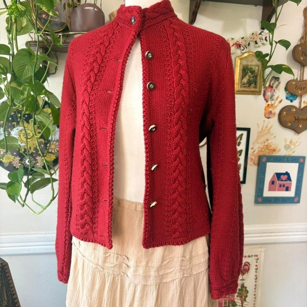 Vintage Astrifa Germany Made‎ Pure Wool Grannycore Red Sweater Cableknit Cottage